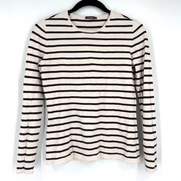 J McLaughlin XS Striped Sweater Cotton Modal Soft White Chocolate‎ Brown LS - Picture 2 of 9